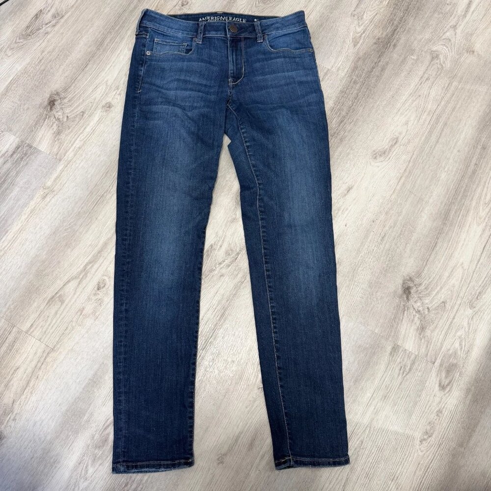 American Eagle Women's Slim Fit Extended Length Super Stretch Dark Washed Jeans